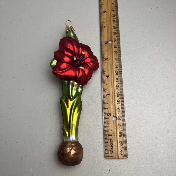 The Museum Collection Hand Blown Glass Poland Amaryllis Flowering Ornament Red - Picture 7 of 16